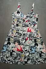 ELLI WHITE, Vintage, Rockabilly Style, Comic, Träger Kleid, Gr. L,  WIE NEU