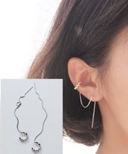 lang Kette 925 Silber Welle Zirkonia Durchzieher Ohrringe Hängeohrring/Drop