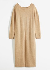 Long-Pullover Gr. 40/42 Latte Macchiato Meliert Damen Langarm Strickpullover Neu