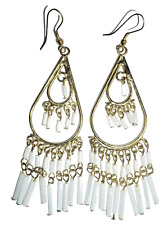 8,8 cm Ohrringe OhrHänger gold weiß Orient Folklore Bauchtanz Schmuck M