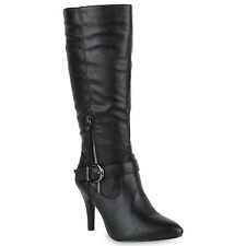 Klassische Stiefel Damen Boots Leder-Optik High Heels Schnallen 818980 Schuhe