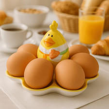 Eierbecher Keramik für 6 Eier Eierhalter Eierständer Frühstückseier Halter Gelb