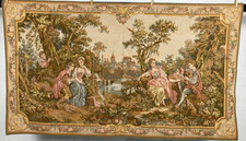 Vintage Französische Schöne Romantische Gartenszene Wandbehang Wandteppich 156x91 cm