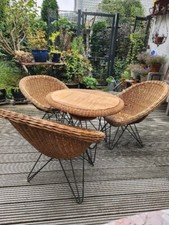 Vintage Korbsessel mit Tisch - Teun Velthuizen für Urotan, 50er/60er Mid Century