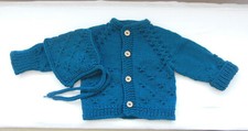 Ausfahrgarnitur Gr. 56, Babyjacke u Mütze in Petrol, Strickjacke Handarbeit