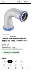 Neu! 20 Stück Edelstahlfittinge Mapress 18 mm 90 Grad Geberit