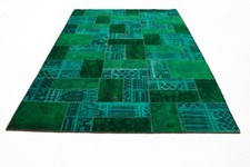 Patchwork Orient Teppich Vintage 310x200 türkis grün Used Look handgeknüpft 1957