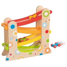 Goki Autorennbahn mit 3 Autos 30 x 8,5 x 28 cm Holz Rennbahn Holzrennbahn