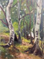 ÖLGEMÄLDE AUF PLATTE BÄUME IM WALD UNSIGNIERT