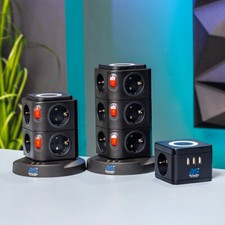 Steckdosenleiste Steckdosentower Wireless Ladestation USB Schuko Mehrfach