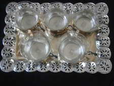 Vintage 5 Personen Teeservice Gläser mit Halter Ink. Tablett versilbert 32x22 cm