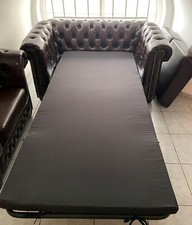 CHESTERFIELD SET Sofa 3 SITZER Bett SESSEL Hocker VINTAGE braun LEDER LOOK