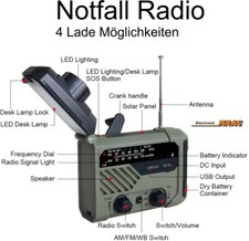 Kurbelradio Batteriefreies Solar- & Dynamo-Koffer-Radio mit LED-Lampe Notfall