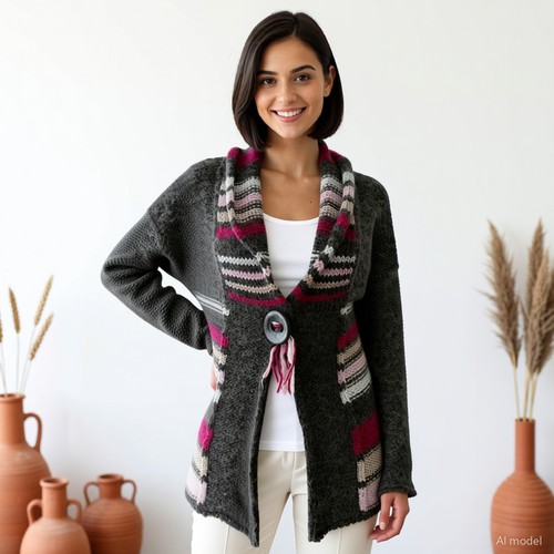 Boho folklore strickjacke grau - boho,