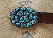 Große Schwere Gürtelschnalle Buckle Mit Türkisen Navajo Indianer USA - Sterling 
