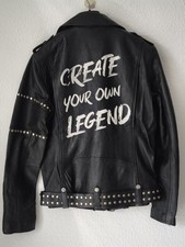 Herren Leder Biker Jacke Gr.M Schwarz  Print Weiß  Nieten  Neu NP 699-.