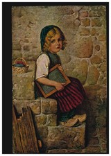 Künstler-AK Hermann Kaulbach: Gretel mit Rechentafel, DÜREN / RHEINL. 10.4.1919