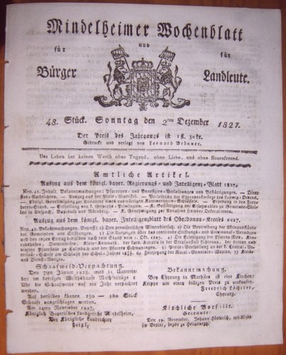 Mindelheim 1827 zeitung - mindelheim,