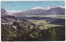 AK Karwendelbahn, Vorberg-Viadukt gegen Zirl u. Kalkkögel, aus 1912, gelaufen