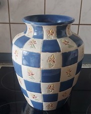 Große Bauchige Keramik Blumenvase Mit Blumenmuster