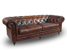 Vintage Echtleder Chesterfield Sofa Union Jack Ledersofa 3-Sitzer Vintage Cigar