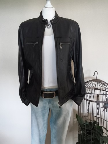 Lederjacke schwarz damen - schwarz, 40