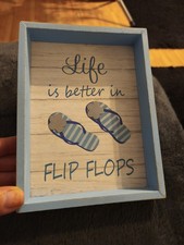 Bild Wandbild Meer Strand Flupflop  Life Holz Blau Spruch Herzig Deko Wanddeko