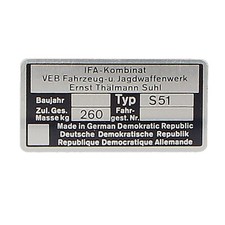 Simson S51 Typenschild blanko Fahrzeugplakette Herstellertafel DDR-Originalteil