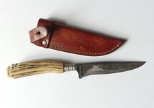 Widder Solingen Hirschfänger Messer Jagdmesser Horn-Griff u Lederholster, alt