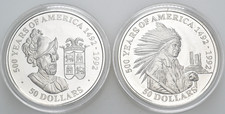 Künker: Cook Islands 2 x 50 Dollar 1991 500 Jahre Amerika je 1 Unze 925er Ag PP