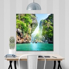 banjado Glas Wandbild quadratisch Wohnzimmer Küche Büro Motiv Versteckte Bucht