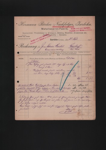 Iserlohn rechnung 1908 - rechnung,