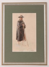 OSKAR HERRFURTH (1862-1934) "Hirte" original Aquarell Zeichnung - signiert m. R.