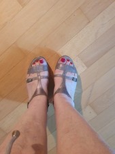 ✨ Pam Echtleder Sandalen 37 Metallisch silberglänzend Keilabsatz Made in Italy ✨