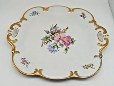 ? "Bavaria R. u. K.” Porzellan-PLATTE weiß mit Blumen + Goldornamenten - 1950er