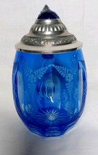 Bierkrug Glaskrug   Zinndeckel  Blau