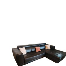 Eck Leder Couch, Schwarz