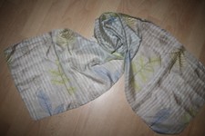 Seidenschal Tuch Halstuch Beige Grün Grau Blätter 100% Seide 33 x 160 cm Neu! 