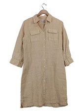 0039 Italy Leinen Blusenkleid Midikleid Beige Gr. 42/XL Freizeit Casual