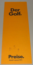 Prospekt Preisliste VW Golf I Tyo 17 L / S / LS  Preise Stand 01/1975