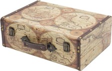 HMF Schatztruhe Vintage Koffer aus Holz Weltkarte
