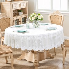 Spitzen-Tischdecke, Polyester Runde Tischdecken, 180cm Durchmesser, Beige