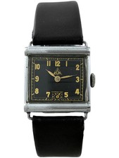 Art Deco Herrenarmbanduhr Eda Handaufzug, schwarzes Ziffernblatt, funktioniert