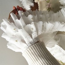2 yard 3 Schicht Perle Perle Rüschen Spitze Plissee Chiffon Fransen Trim Stoff