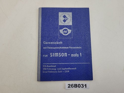 Heft garantieheft simson mofa1 - garantieheft, simson-mofa1