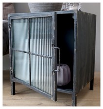 Schrank geriffelte Glastür Schränkchen Glas Metall Schwarz Chic Antique 4032524