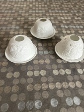 3 Windlichter Domelight / Starlight Bisquit Porzellan Weiß Rafael Schwäne Eulen