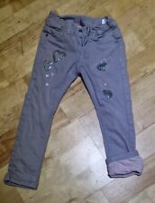 warme Mädchen JEANS GR. 104 Wattiert  DOPODOPO mit glitzernde Herzen grau
