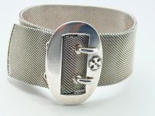 Vintage Sillem`s Armband 925 Silber Bracelet Mesh Gitter Gürtelschnalle 17-19cm
