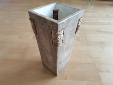 Bodenvase Vase von XENIA im Vintage Look Holzoptik mit Bast (Stroh) H: 36 cm